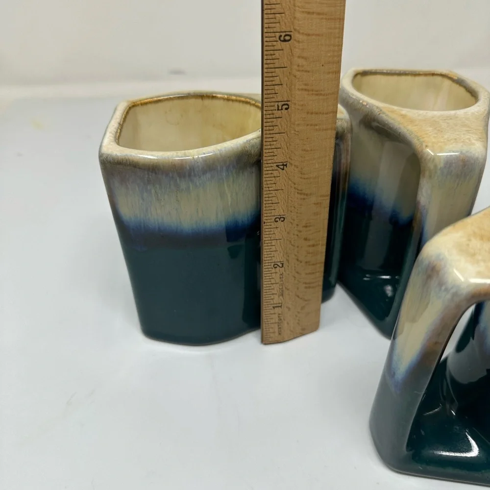 Rodolfo Padilla Green Drip Glazed 3 Piece Coffee Mug Set